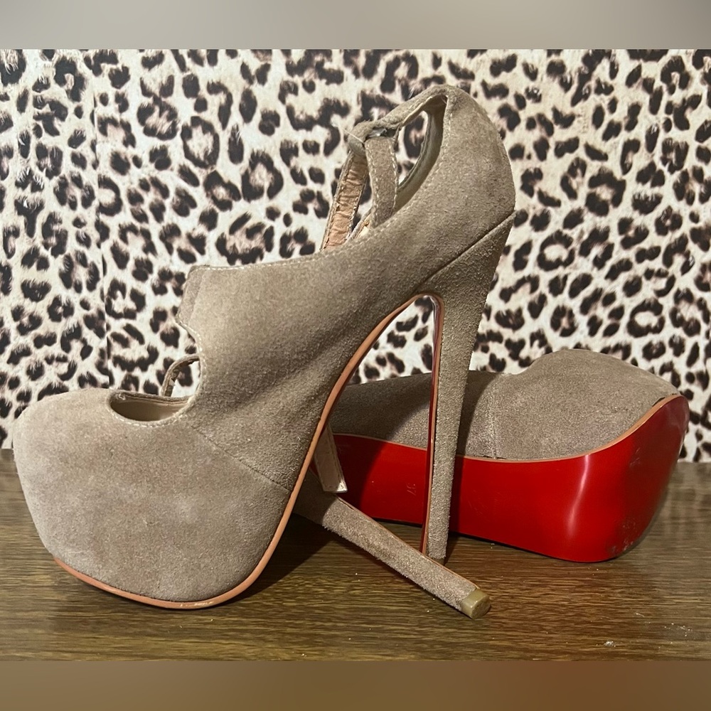 Christian Louboutin Taupe Heels with Red Soles